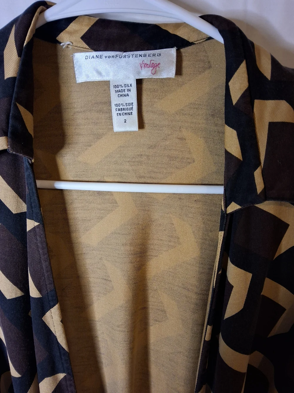 Vintage Diane Von Furstenberg Brown and Tan Geometric Silk Wrap Dress